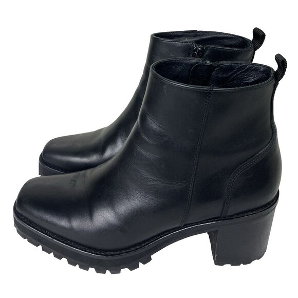 Andre Assous Milla Leather Ankle Boots Womens 8 Black Side Zip Lug Sole Y2K - Picture 1 of 14